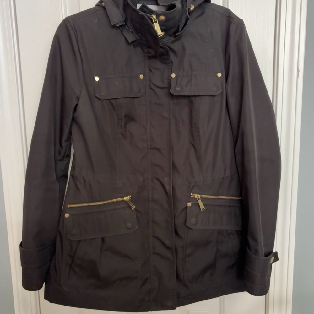 Michael Kors Hooded Anorak. Size XS Black Gold Accents Zip Up Pockets
